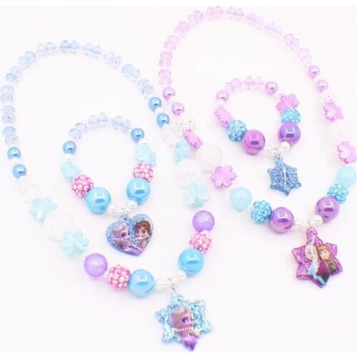 Disney cartoon Children necklace bracelet ring fat sweater chain ice snow Wonderland Princess pearl necklace jewelry Girl Gift