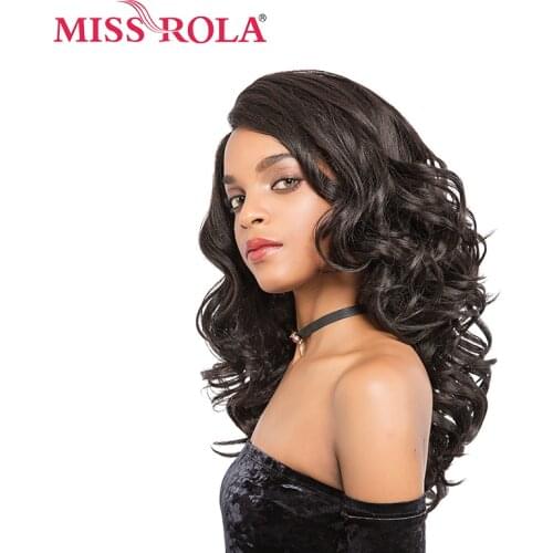 Miss Rola Long Wavy Lace Front Wig Synthetic Hair 2.5-16 Inch Long Hair Wigs For Women 2# Black Kanekalon High Temperature Fiber