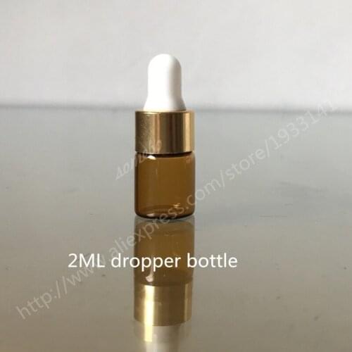 Hot sale 200 x 2ml Empty Amber Glass Essential Oil Dropper Bottle, 2cc Glass bottle, Amber Pipette Dropper Vial