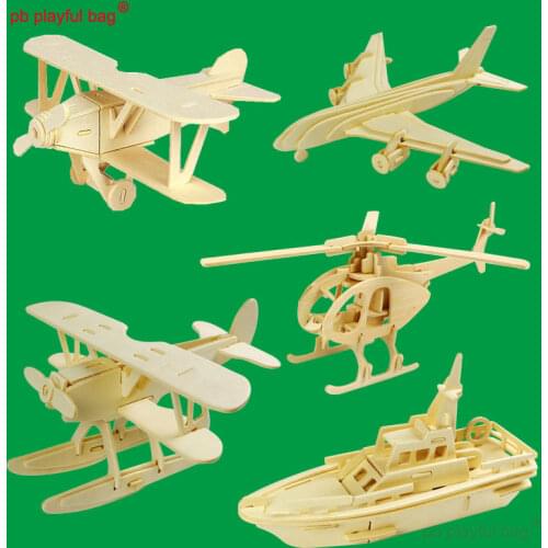 PB Playful Bag 3D Puzzle wooden building block childrens educational toy DIY handmade model airplane Creative gifts UG47