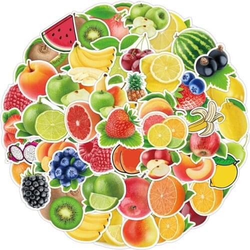50Pcs Exquisite Fresh Fruits Vegetables Stickers For Kitchen Bakery Cup Dish Refrigerator Education Decals For Children Gift
