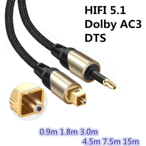 3.5mm Mini Toslink To Toslink Cable Digital SPDIF Optical Audio Toslink Fiber Cable 5.1 0.9m 1.8m 3m 4.5m 7.5m 15m