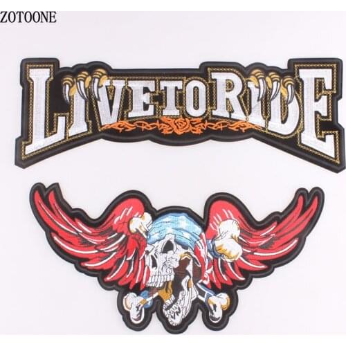 ZOTOONE Red Motorcycle Angel Wing Patches Biker Badge Punk Skull Letter Large Embroidery Iron on Patches for Clothes Stripe E