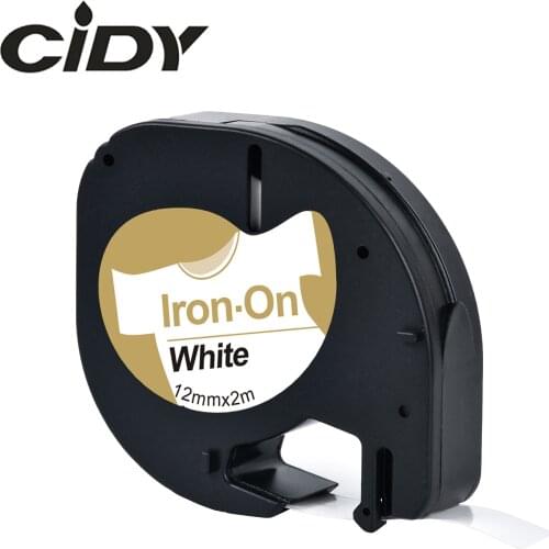 CIDY for Dymo LT 18769 18771 18768 18770 Fabric Iron-on black on white 12mm*2m compatible Dymo Letratag 91201 Tape for LT-100H