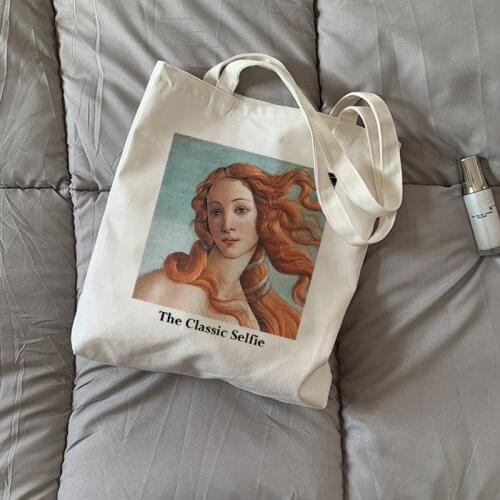 Cute Cartoon Art Roman Mythology Printed Elegant Letters New Punk Harajuku College Stationery Women Shoulder Canvas Bag