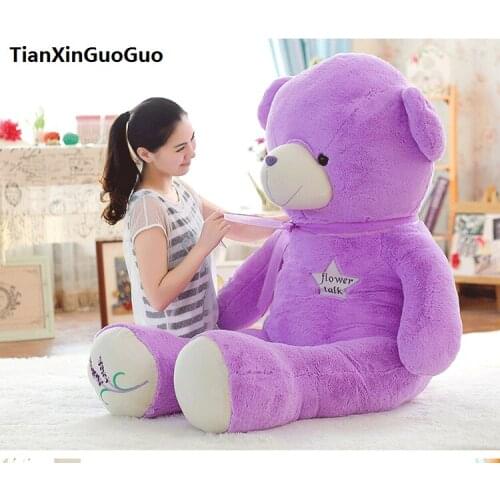 Stuffed toy huge 150cm purple teddy Bear plush toy silk belt bear doll hugging pillow Christmas gift b0800