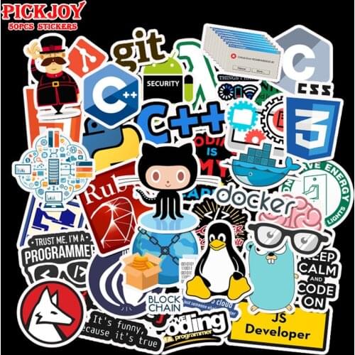 50pcs/pack Hacker Programmer Programing Language Network Stickers For Notebook Motorcycle Skateboard Computer Mobile Phone