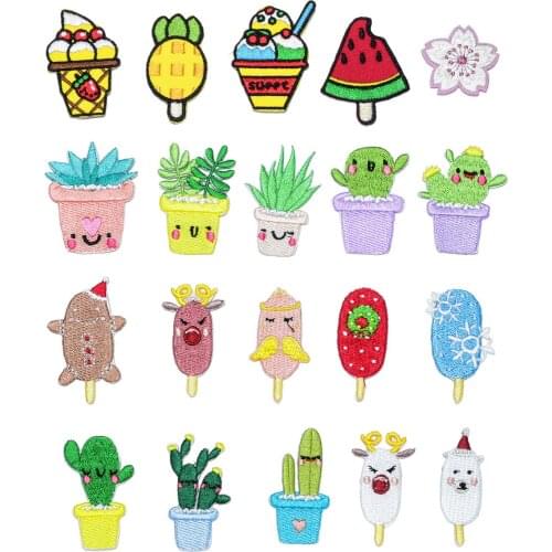 New Ironing Cute Little Flower Ice Cream Cactus Embroidery Cloth Stickers DIY Handmade Childrens Clothing Accessories Patch