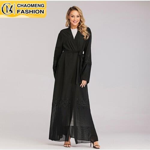 New Arrivals Eid Ramadan Dubai Muslim Women Elegant Long Sleeve Islamic Maxi Dress kaftan kimono Turkey With lace Arabic Abaya