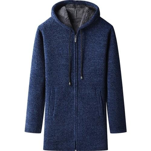 Autumn and winter in the long coat men casual loose sweater pure color all-match hooded cashmere warm cardigan