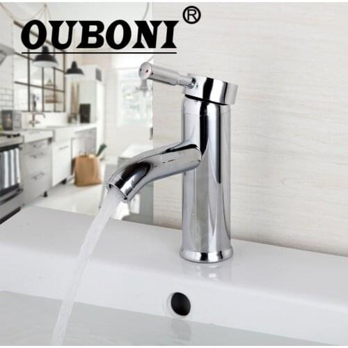 OUBONI Chrome Brass Bathroom Tap Bathroom Basin Sink Faucet Hot & Cold Water Mixer Deck Mounted Mixer Tap