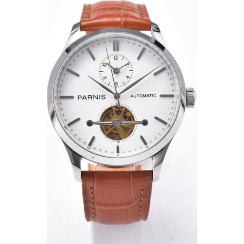 Parnis 43mm White Dial Automatic Mens Watches Calendar Men Wristwatch JHS34 Movement Mechanical Man Clock box gift