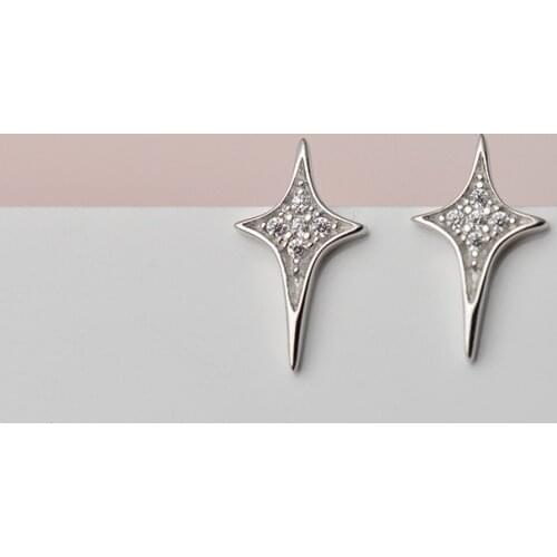 Simple 925 Sterling Silver Zircon Cross Star Stud Earrings For Women Kids Wedding Party Female pendientes eh142