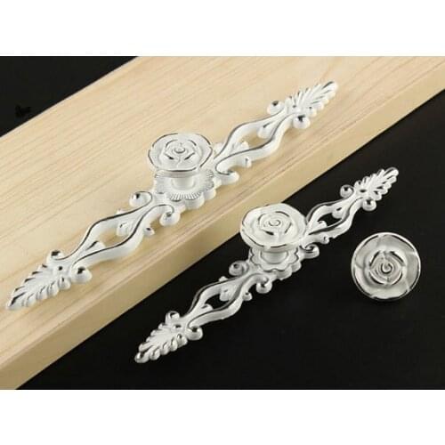 5" 6.3" Drawer Pulls Knobs Handles Silver White Kitchen Cabinet Handle Pull Hardware Rose Flower Back Plate Plates 128 160mm