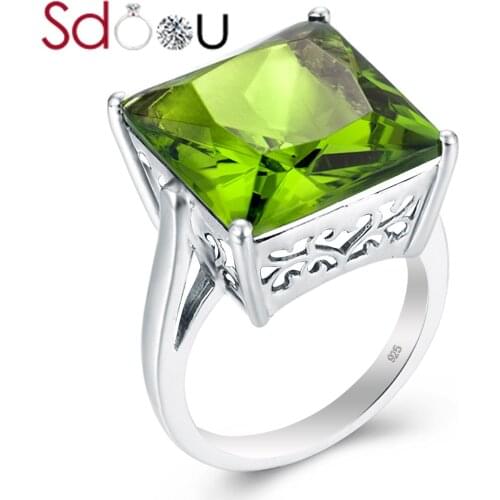 SDOOU Sterling Silver Rings For Women Green Peridot Gems Ring Silver 925 Original Handmade Fine Jewelry Female Party Accessories