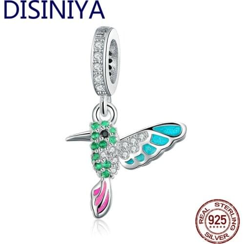 925 Sterling Silver Green Warbler Pendant Colorful CZ Bird Animal Charms Fit Charm Bracelets Bangles DIY Jewelry ZSCC36991