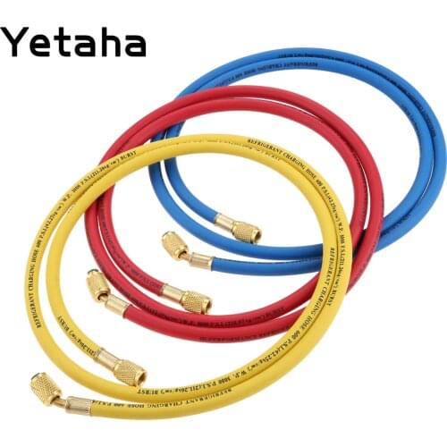 Yetaha 3Pcs 1/4" SAE 60" 1.5m AC Charging Hoses R134A R12 R22 R502 Car Air Conditioner Refrigeration Manifold Tools