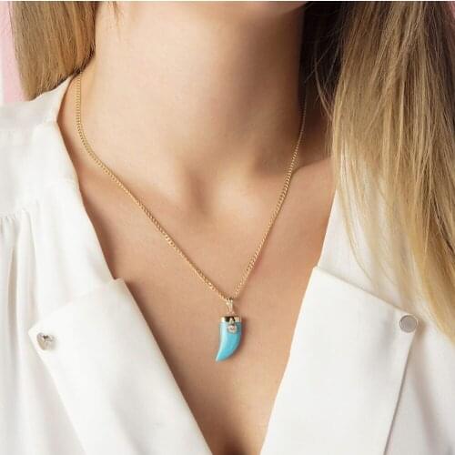 Symbol Gold Turquoise Stone Gold Necklace 50cm Colorful Trendy Chain for Women Dainty Bijoux Party Accessory Vintage Fashion