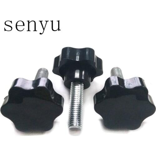 Luchang M8 x 60mm 38# Thread Replacement Star Hand Knob Tightening Screw Black Silver Tone Head diameter 38mm