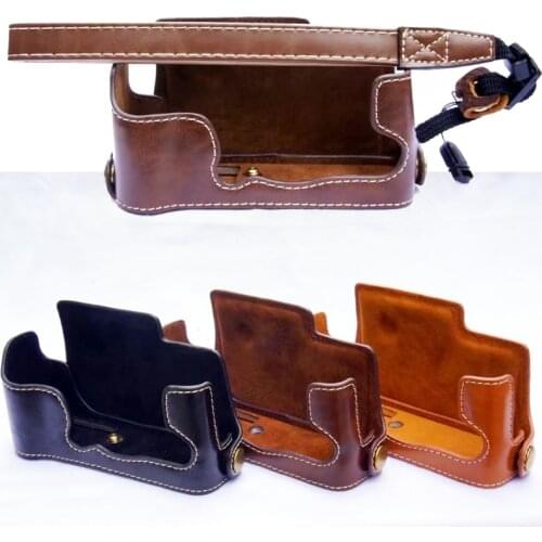 PU Leather Camera Bag Case For Fujifilm FUJI XE3 X-E3 Battery Openning Half Body Cover Color Black Brown Coffee