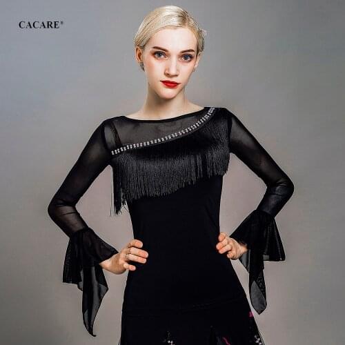 CACARE Dancing Dress Shirt Women Exercising Top for Latin Ballroom Dance Competition Wear 2 Choices D0798 Long Mesh Sleeve