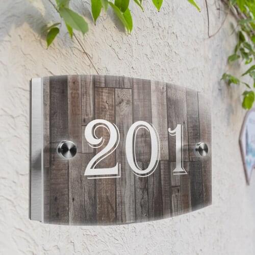 Wood grain Personalized Modern House Number Door Sign Plaque Street Acrylic Matte Glass TOP