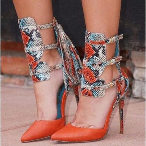 Shoes Woman Heels Buckle Strap Retro Belt Decor Black Leather Pumps Sexy Pointed Toe Gladiator High Heels Tassel Ladies Shoes