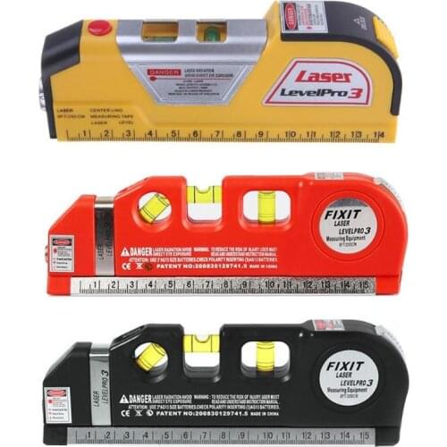 3 Lines Laser Level Horizon Vertical Measure 8FT Aligner Standard and Metric Rulers Multipurpose Measure Level Laser Black