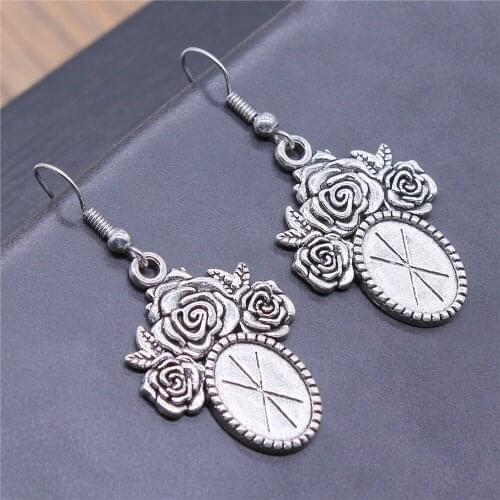 Vintage 2 Colors 10x14mm Oval Flower Style Cameo Cabochon Pendant Base Setting Dangle Earrings Fit Women Party Gift