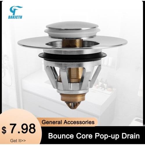 Bakicth Bounce Core Pop-up Drain Filter Bathroom Stainless Steel Bounce Core Push-type Hair Stopper Basin Pop-up Drain Filter