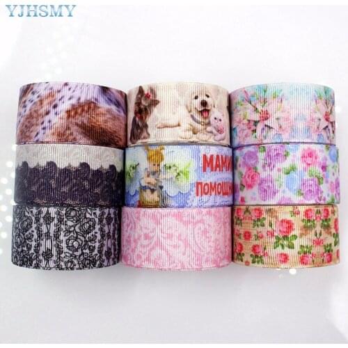 YJHSMY F-17502-933,25 mm 10 yards Cartoon flower Ribbons Thermal transfer Printed grosgrain Wedding Accessories DIY materials