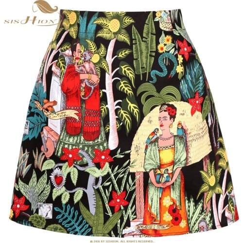 SISHION New Women Mini Skirt Retro Vintage Floral Print Flower Slim Sexy Girl High Waist Skirt Female SS0008