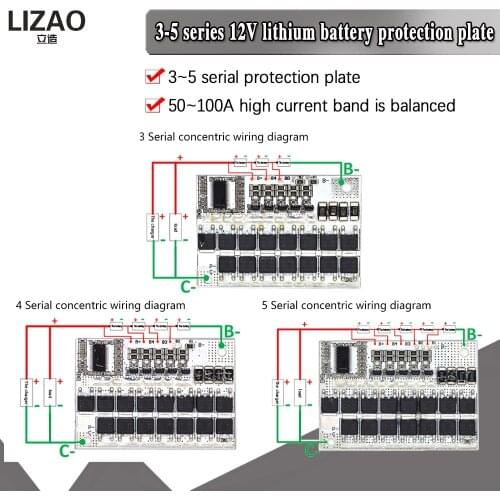 3S 4S 5S Bms 12v 16.8V 21V 3.7V 100A Li-ion Lmo Ternary Lithium Battery Protection Circuit Board Li-polymer Balance Charging