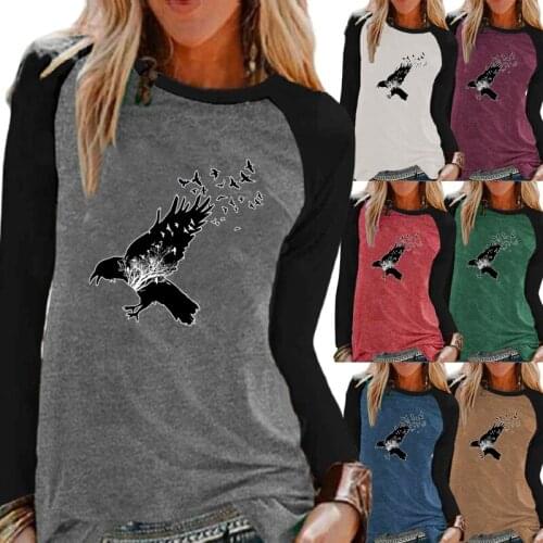 Women Autumn Fashion Casual Long Sleeve Shirt Top Ladies Round Neck Loose Graphic T-shirt Pullover Sweatshirt Oversized T-shirt