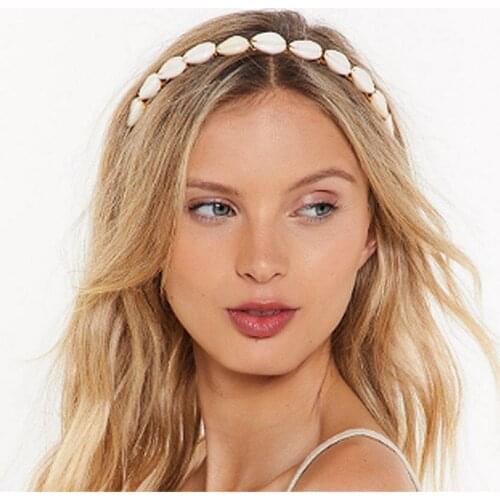 Flatfoosie Fashion Boho Ethnic Shell Pearl Hair Clip Bands Headband Bridal Hair Accessories Head Wear Hairband Head Hoop Jewelry