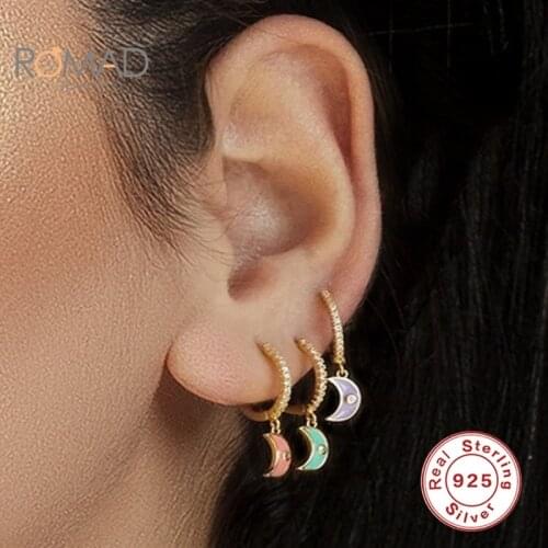 ROMAD 925 Sterling Silver Earrings For Women Orange Purple Green Dripping Oil Moon Earrings Women Jewelry Korean Pendientes