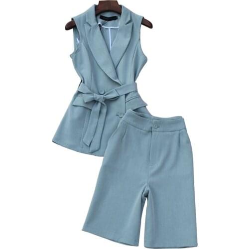 Two piece set womens summer new style fashion suit femininity commuter herringbone vest with cropped pants 2 piece set women