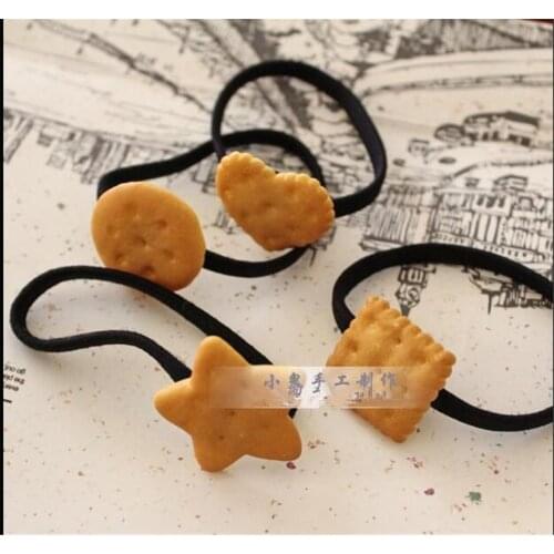 1pcs Lolita girl Cute Cartoon Biscuit Hair rope Cookies Hair rope Star Heart Hair Accesories B837