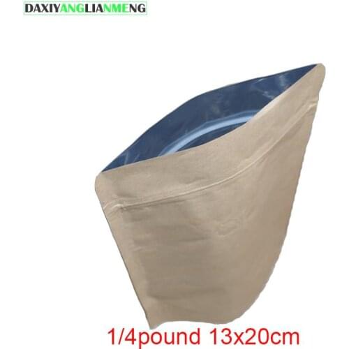 10pcs 1/4pound 13x20+7.5cm Reusable use kraft paper(Foil Inlay) sealing bag Coffee Beans packaging bag Oneway exhaust valve