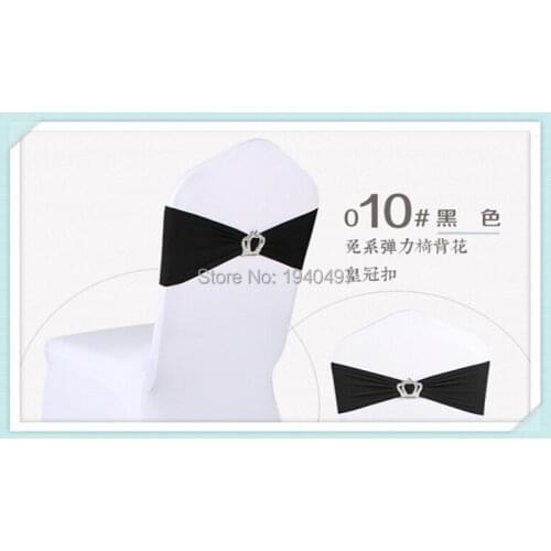 15 x 35CM 100PCS Black Lycra Spandex Chair Back Supplies Bunquet Wedding Party Sash Band with Crown Buckle Decor CR-92