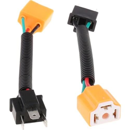 2Pcs H4 9003 Ceramic Wire Harness Adpters Plug Cable Headlight Connector Extension