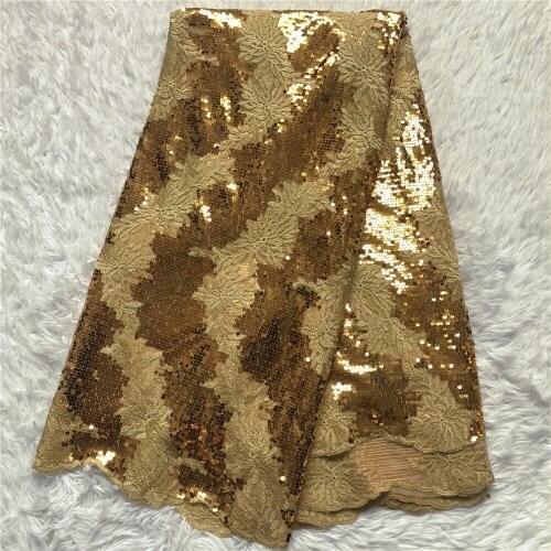 2021Latest High Quality African Nigerian Tulle Lace Fabric Sequins Embroidered Guipure Wedding Party Dress Prom Applique 5 Yards