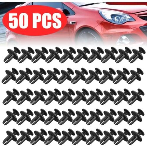 50pcs Universal 6mm Car Bumper Fastener Plastic Rivets Trim Clip Fastener Car Door Trim Panel Bumpers Grills Side Clip Kit