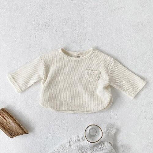 9021 Baby Clothes Simple All Match T Shirt Autumn 2021 Hot Sale Round Edge Bottoming Shirt Baby Boy Small Pocket Leisure Tops