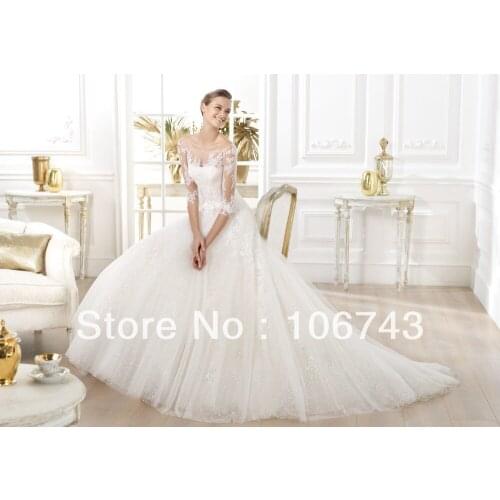 Free shipping 2019 new style hot sale brides ball handmade lace appliques with three quarter sleeves mother of the bride dresses