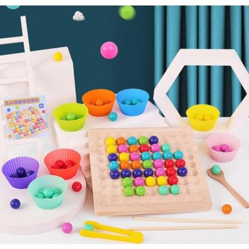 Wooden Go Games Set Dots Shuttle Beads Board Games Toy for Kids, Funny Go Board Puzzle Board Games Set with Rainbow Bead