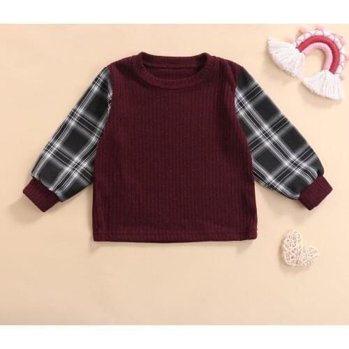 2-7 Years Kids Loose Style Sweater Spring and Autumn Wine Red Plaid Printed Pattern Round Collar Knitwear for Boys and Girls