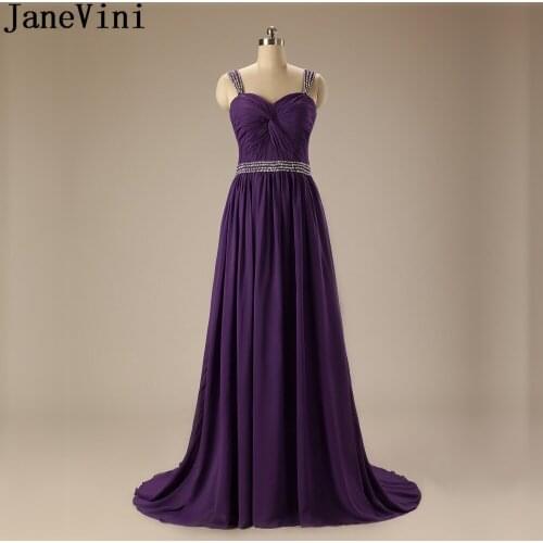 JaneVini Long Purple Bridesmaid Dresses Plus Size Sequined Chiffon Prom Gowns Vestiti Damigelle Beaded Women Wedding Party Dress