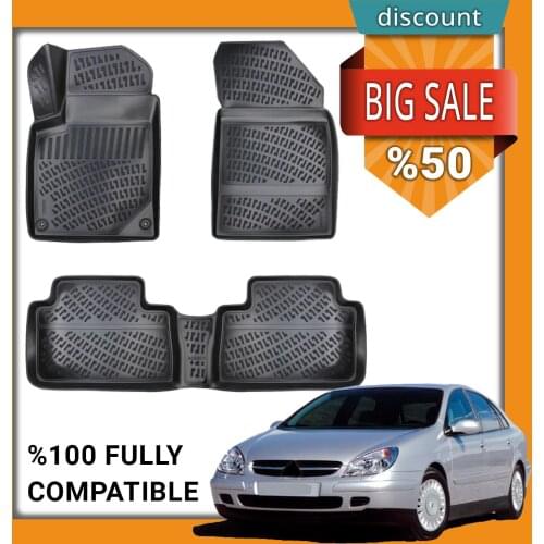 For Rizline Citroen C5 2001-2007 3D Fully Fit Thermo Rubber All Weather Car Floor Mat Set Black
