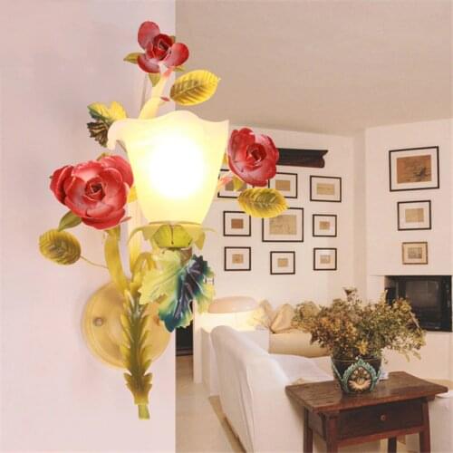 European Sconce Flower Hallway Wall Decor Decoration Living Room Bed Bedside Wall Lamp Bedroom Bar Wall Light Fixtures For Home